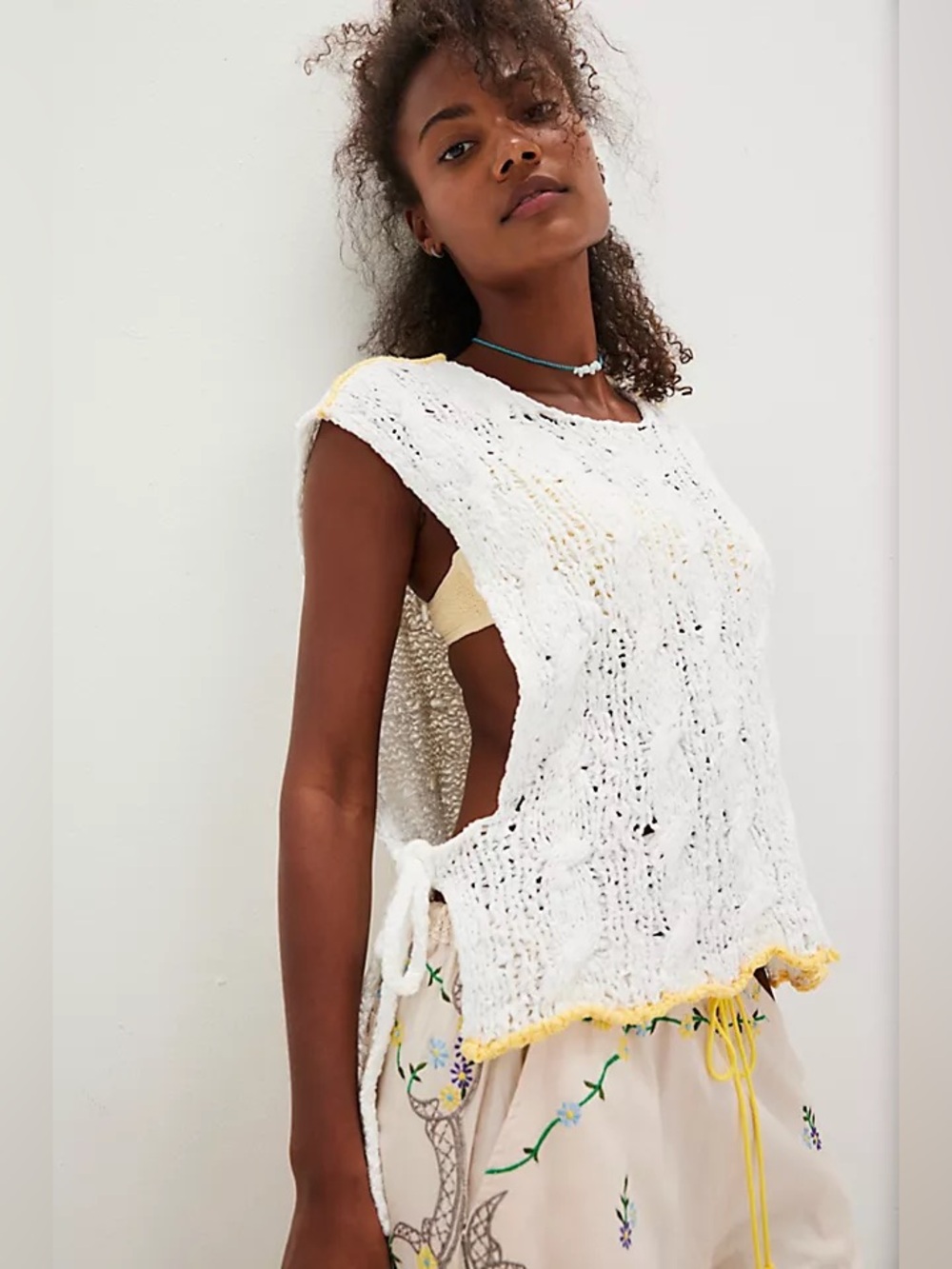 Free People Arlo Crochet Scoop Back Tank Vest Side Tie Closures